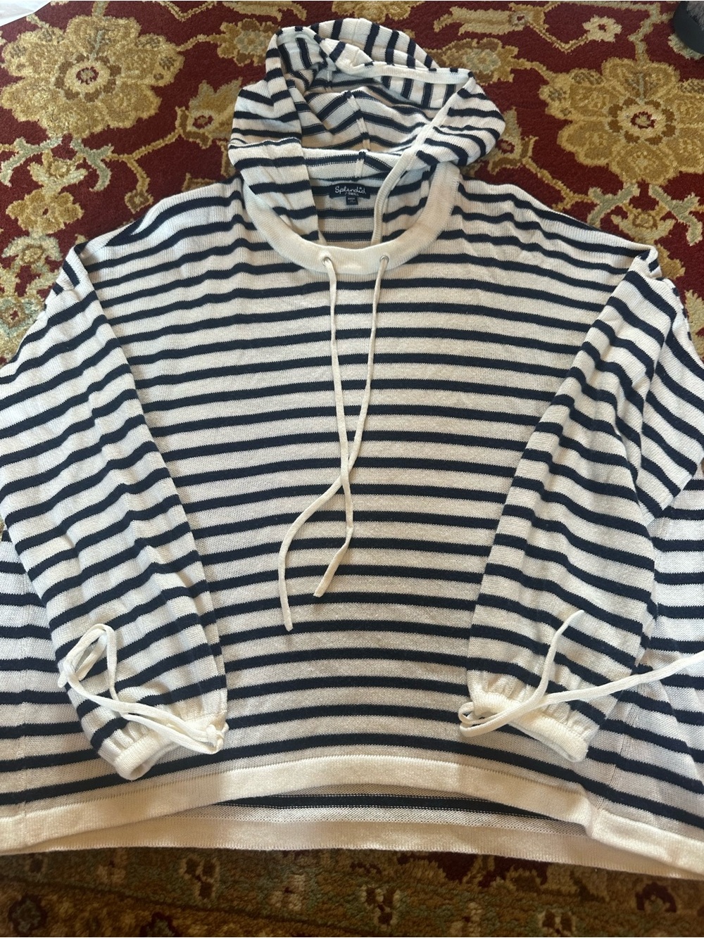 Splendid Navy and Cream Striped Hooded Knit